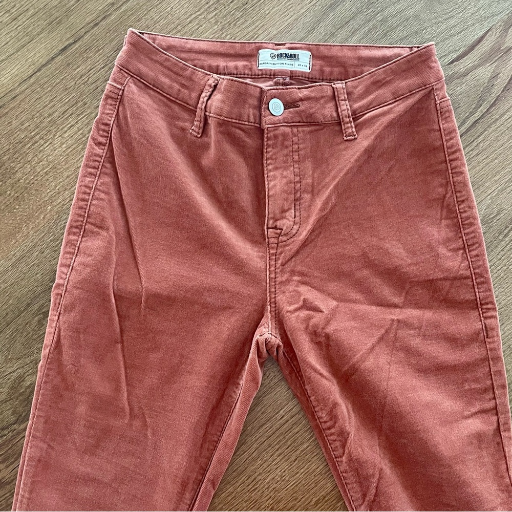 ROCK & ROLL DENIM Women’s High Rose Corduroy Bargain Button Flare Jeans